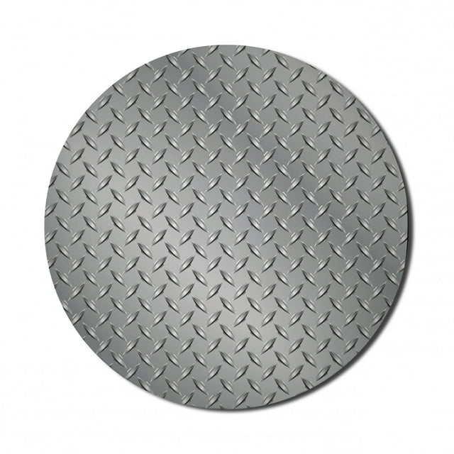 Grey Mouse Pad for Computers, Fence Design Netting Display Diamond Plate Effects Chrome Motif Print Illustration, Round Non-Slip Thick Rubber Modern Gaming Mousepad, 8" Round, Grey, by Ambesonne
