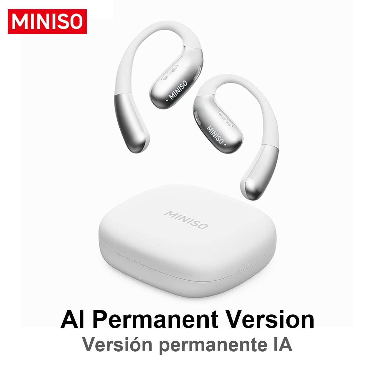 MINISO X28 Wireless Bluetooth 5.4 Earbuds Headphones, Open-Ear Design, AI Translator, 130+ Languages, 40H Playtime, IPX5 Waterproof,Beige White