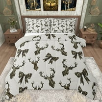 jejeloiu Cartoon Camo Bow Queen Comforter Set,Jungle Wildlife Bedding Sets,Retro Camouflage Pattern Bedding Comforter Set For Teens,Breathable Home Decor Reversible,3pcs