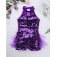 thumbnail image 4 of inhzoy Kids Girls Sleeveless Sequins Leotards Ballet Jazz Latin Gymnastic Jumpsuit Stage Performance Costume APurple 10, 4 of 8