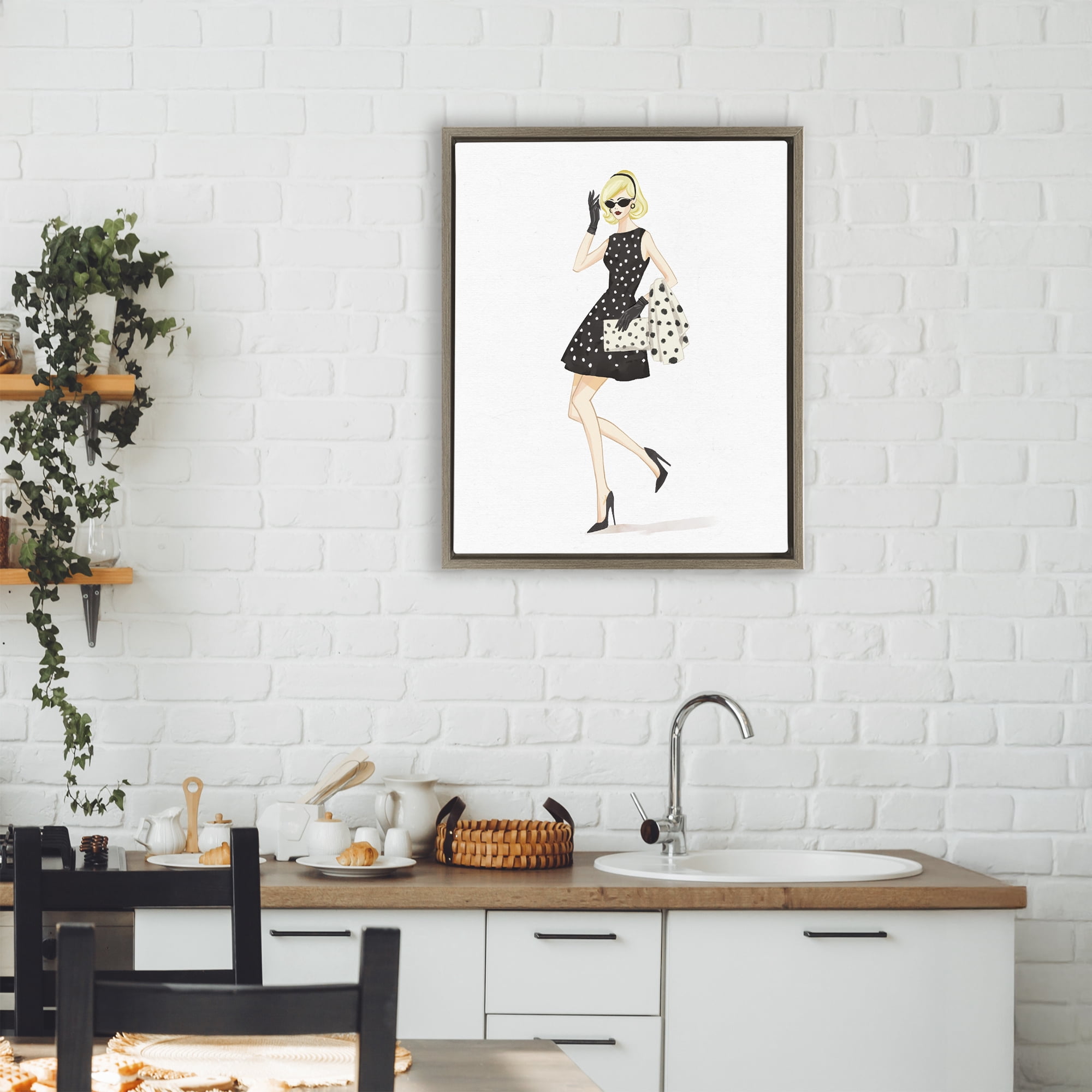 Stupell Industries Retro Trend Polka Dots Brown Framed Floater Canvas Wall Art, design by Ziwei Li
