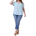 thumbnail image 2 of Blusas casuales con cuello de llave y mangas de pétalo para mujer de tallas grandes Agnes Orinda 1X azul cielo, 2 of 6