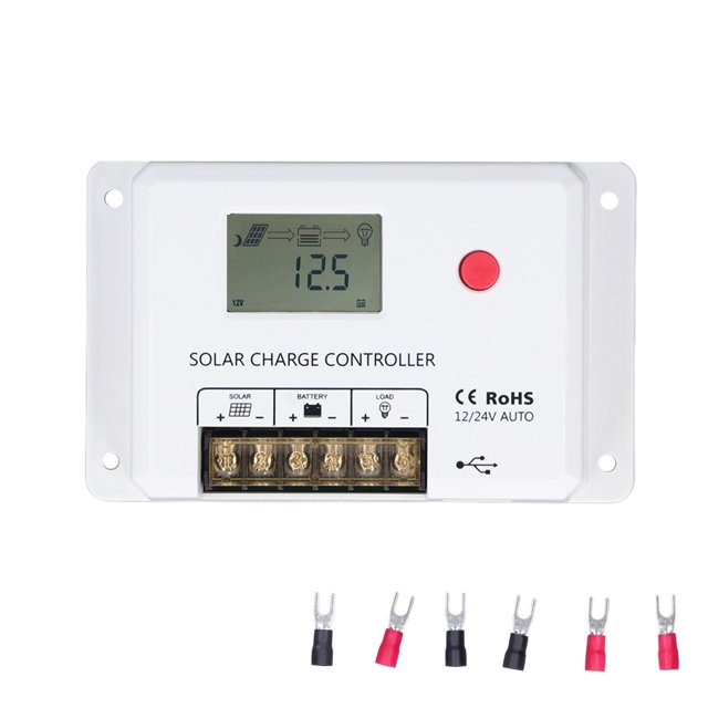 Controlador de cargador solar PWM de 10 A con pantalla LCD y protección IP32, detección automática de 12 V/24 V para vehículos recreativos y estaciones base