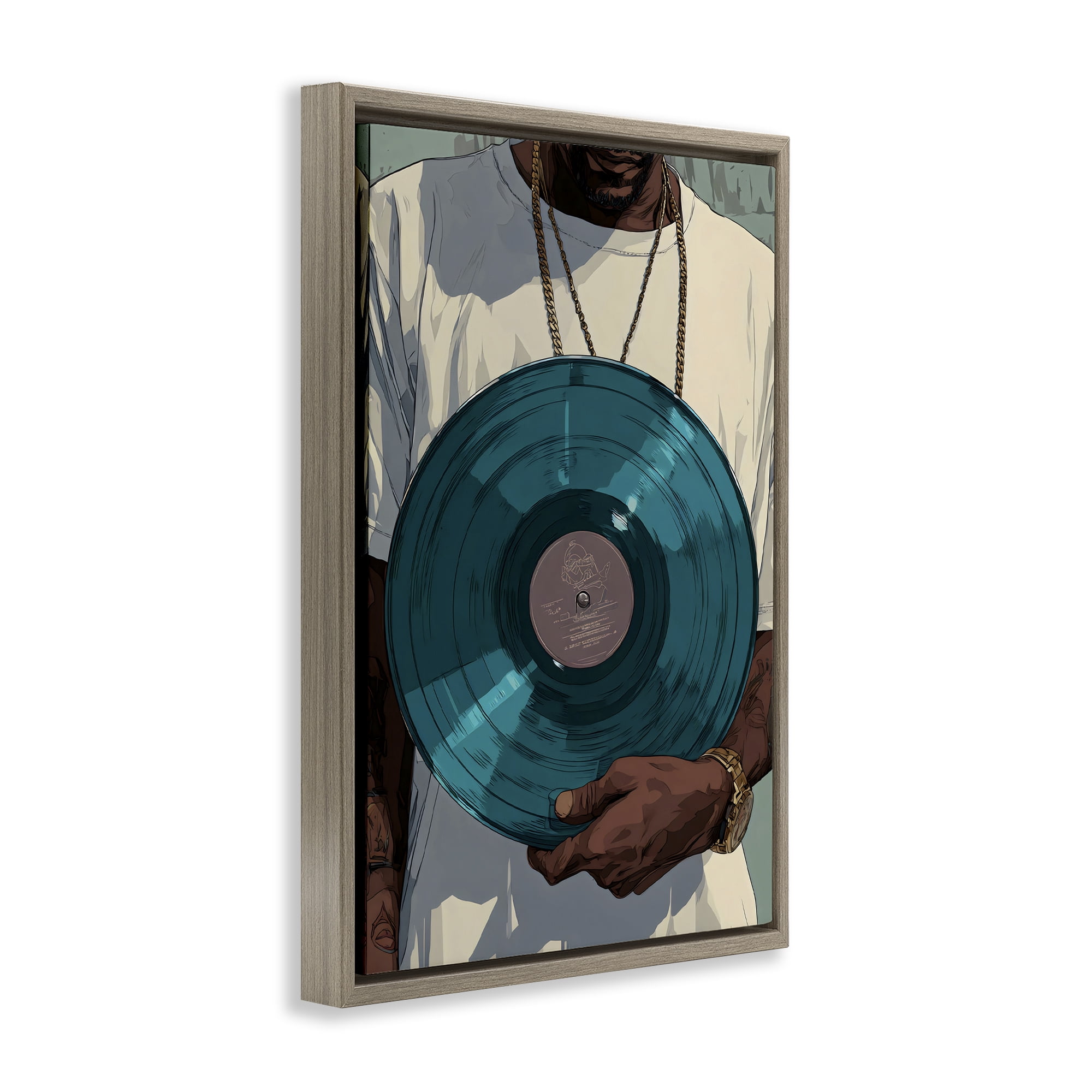 Stupell Industries Musician & Blue Music Record Brown Framed Floater Canvas Wall Art, design by Franklyn Gregory
