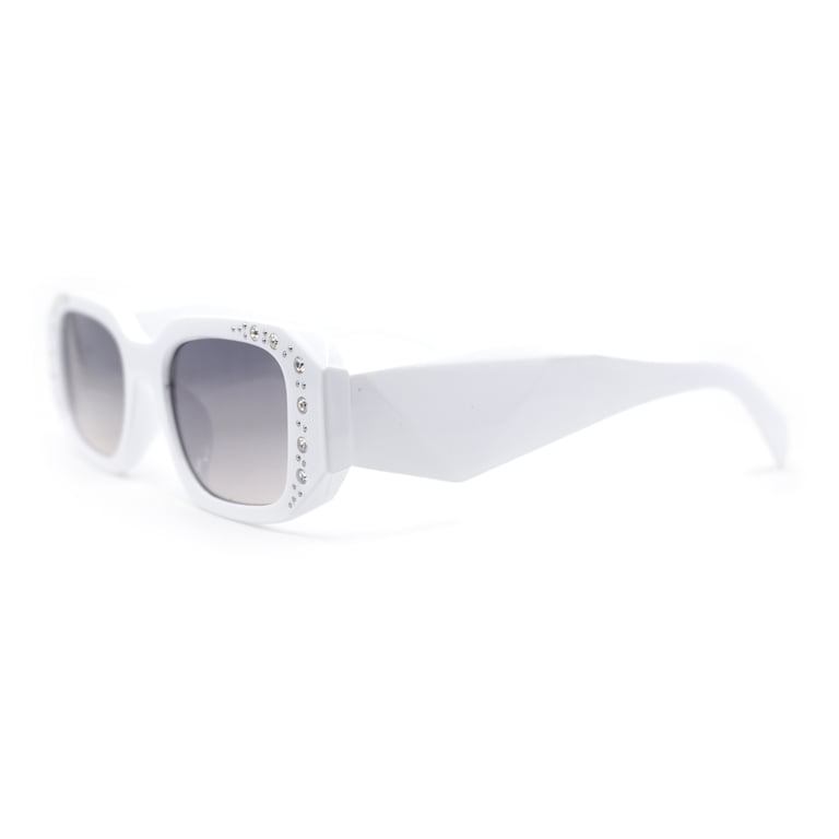 BRAND NEW White Geometric Frame Sunglasses with Center Rhinestone Women main image 4