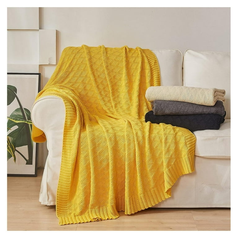 Large Yellow Cotton knit Throw Blanket for Couch Sofa Bed Home Decorative Soft Cozy Sweater Woven Fall Cable Oversize Knitted Blankets 3.4 pounds 60 x 80 Inch Walmart