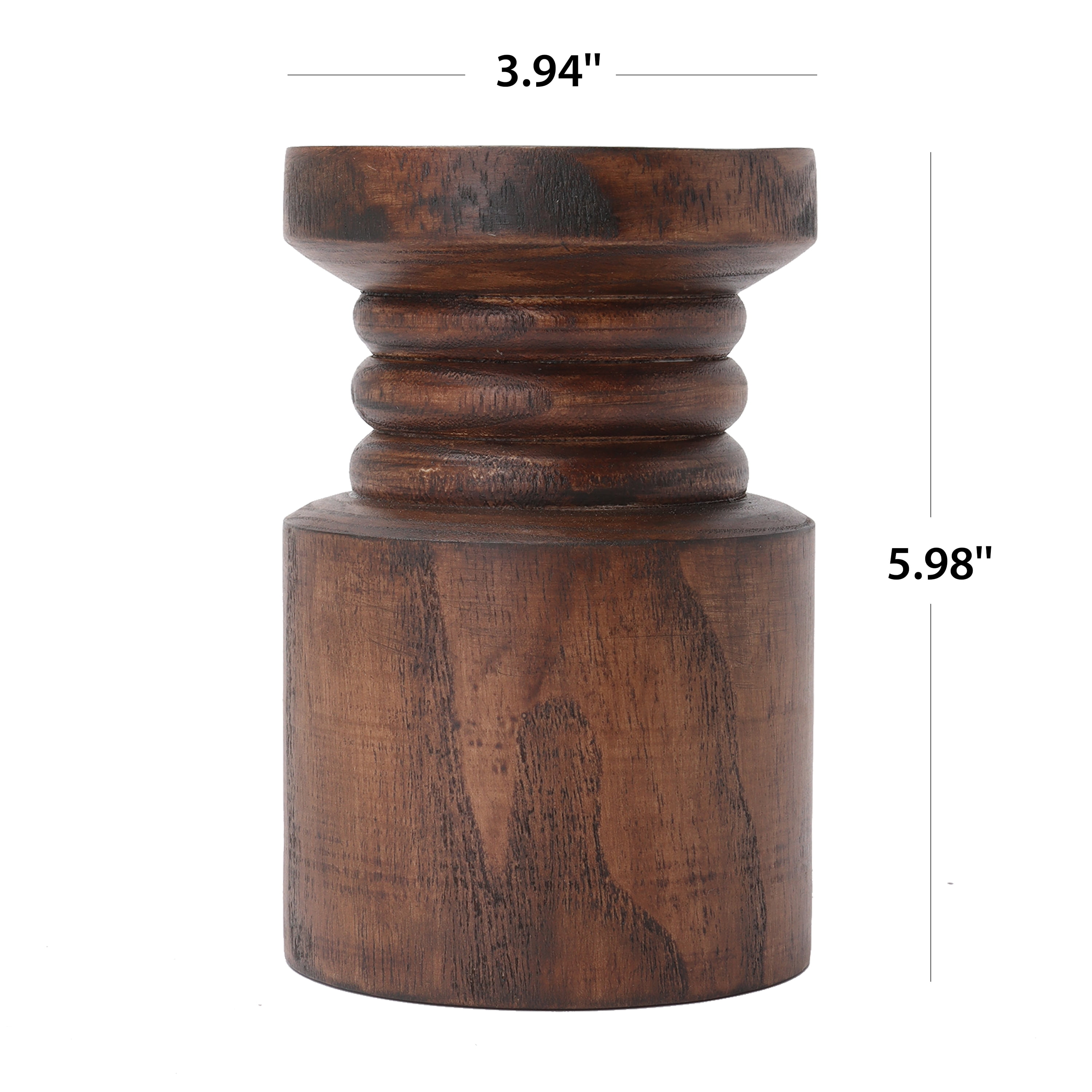 Mainstays Decorative Wood Pillar Candleholder, Dark Brown, 6"