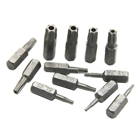 T6-T40 Magnetic Security 12Pcs Torx Bits Set with Right Angle Screwdriver Handle