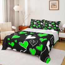 Castle Fairy Female Men Adults Cute Love Heart Twin Sheet Sets,Black Green Bedding