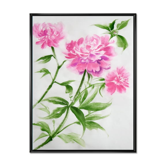 Designart 'Purple Peonies With Green Bush II' Traditional Framed Canvas Wall Art Print