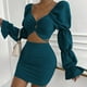 thumbnail image 5 of Conjuntos de blusa de manga larga y minivestido con cuello en V para mujer a la moda de 2 piezas Wmkox8yi  bvn785, 5 of 9