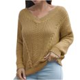 thumbnail image 1 of Womens Fall Fashion 2022! QLEICOM Sweaters for Women, Women's Hollow V-neck Sweater Women's Loose Autumn And Winter Long-sleeved Knitted Sweaters New On Clearance, 1 of 6