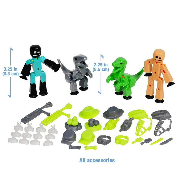 Zing Stikbot Dino Theme Pack Bundle (2 Stikbots, 2 Dinos and Dino-Themed  Accessories) 