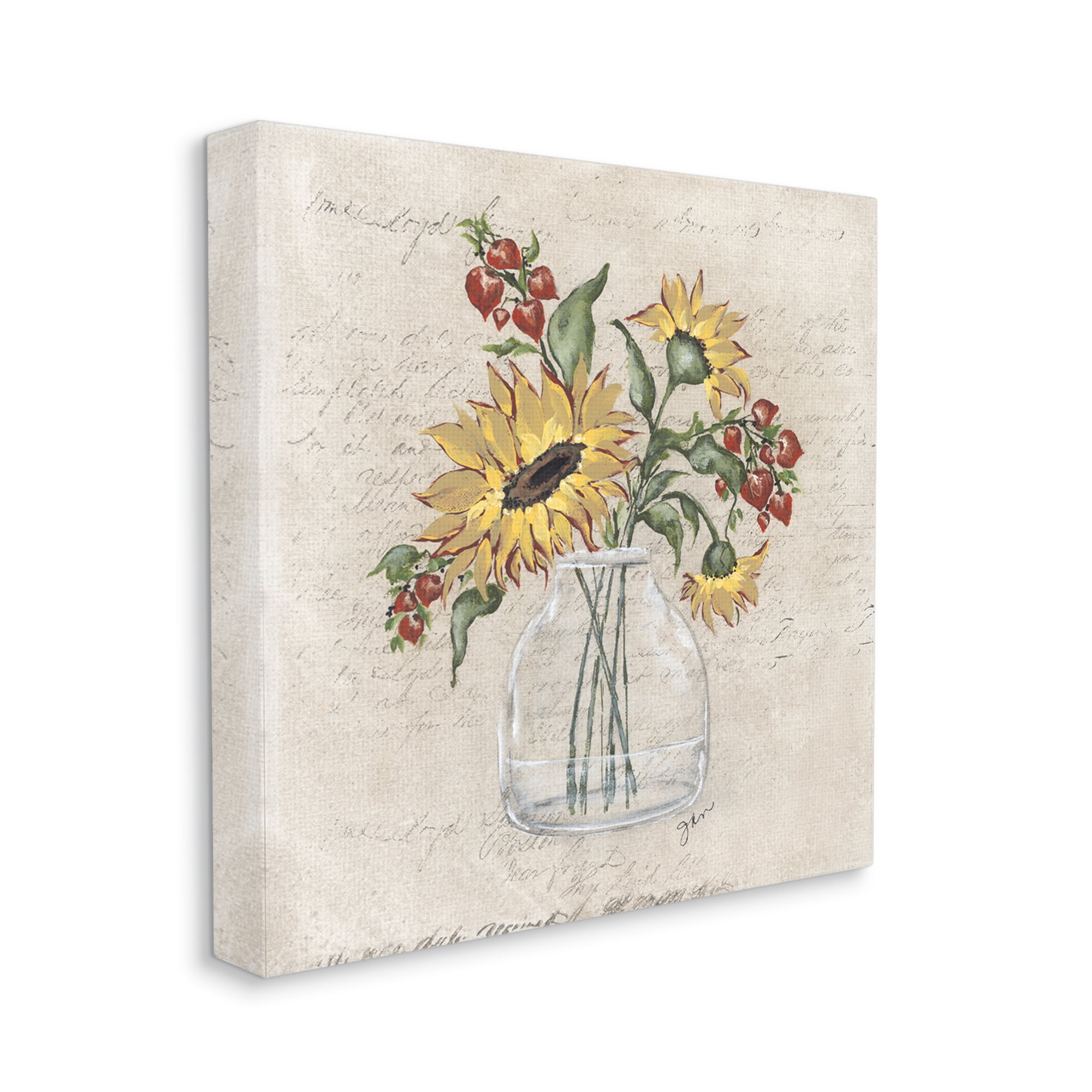 Stupell Vintage Mixed Sunflower Arrangement Botanical & Floral Painting Gallery Wrapped Canvas Print Wall Art