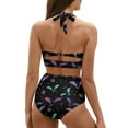 thumbnail image 2 of Renewold 2 Pcs Hippie Bats Bikini Sets for Women Halloween Push Up Swimsuits with Bottom Summer High Cut Halter Neck Bathing Suit Tankini Tummy Control Swimming Suits Size XL, 2 of 6