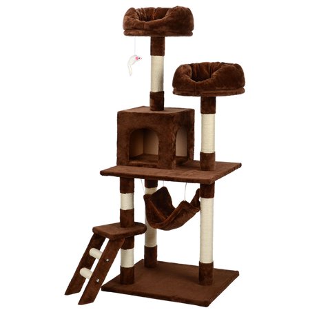 Livingbasics Meuble De Maison De Jeu Pour Copropriete Pour Chat Avec Arbre A Chat De Luxe De 57 Avec Hamac Brun Walmart Canada