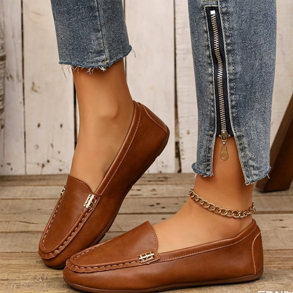 Willtoo Women's Casual Flat Shoes Comfortable Mom Footwear Solid Color Everyday Walking Slip On Loafers for Women