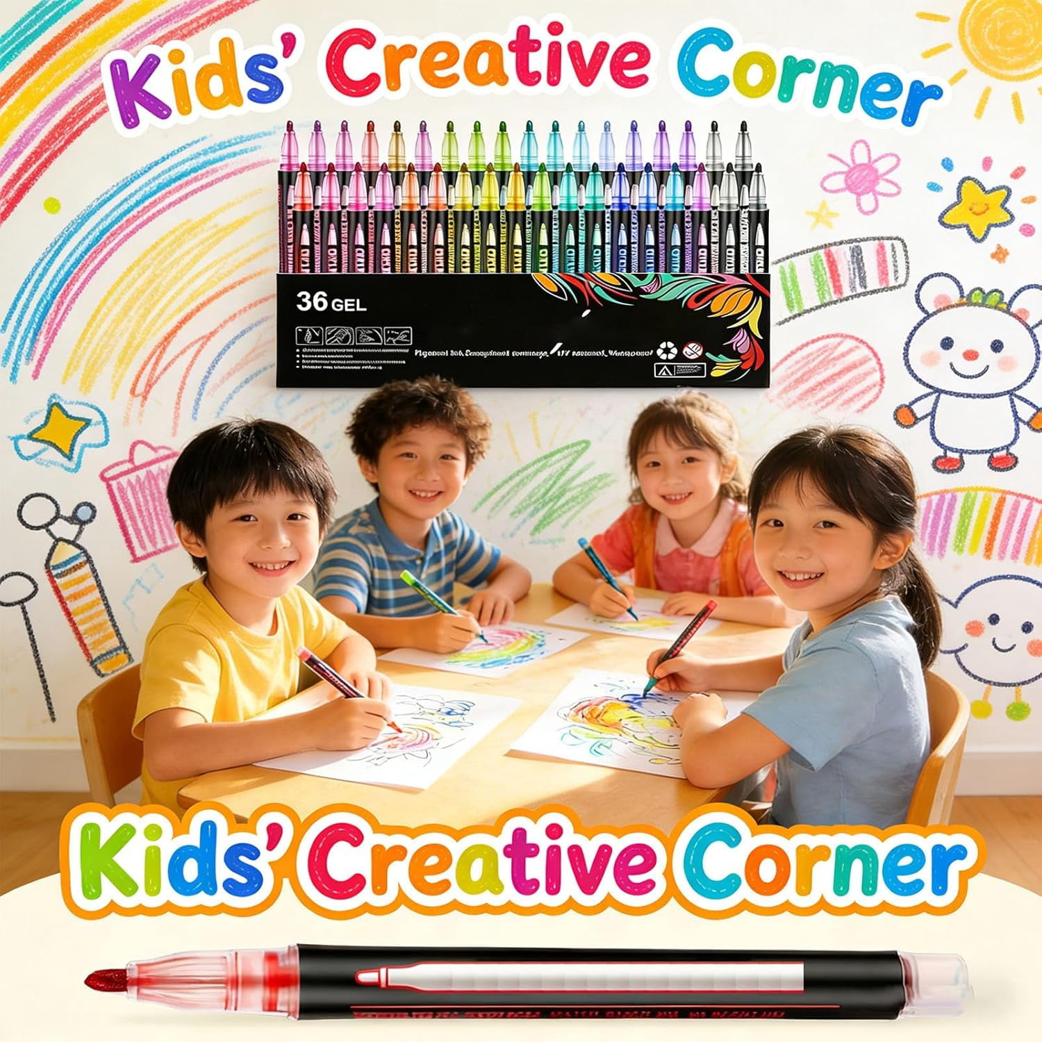 Dreamy Sparkle Dual Line Contour Pen, 36 Colors Metallic Edge Marker for DIY Crafts, Card Making, Journaling(DSF)