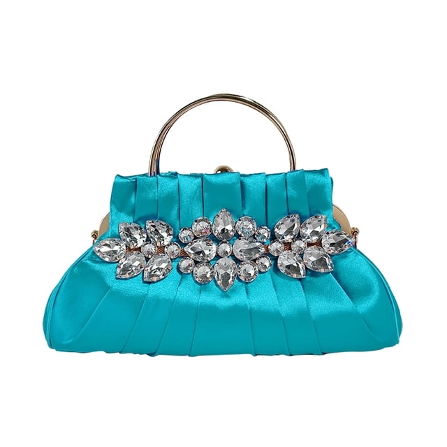 Bolso de mano de noche para mujer, cadena de diamantes de imitación, bandolera para fiesta de cóctel (azul) Likrtyny Para Estrenar