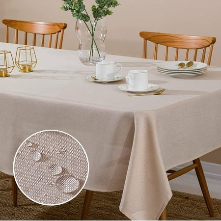

Rectangle Table Cloth 55 x 102 inch Faux Linen Wrinkle Stain Resistant Washable Table Cover for 8 Foot Dining Tables Oblong Waterproof Polyester 8ft Burlap Tablecloth Ivory Champagne