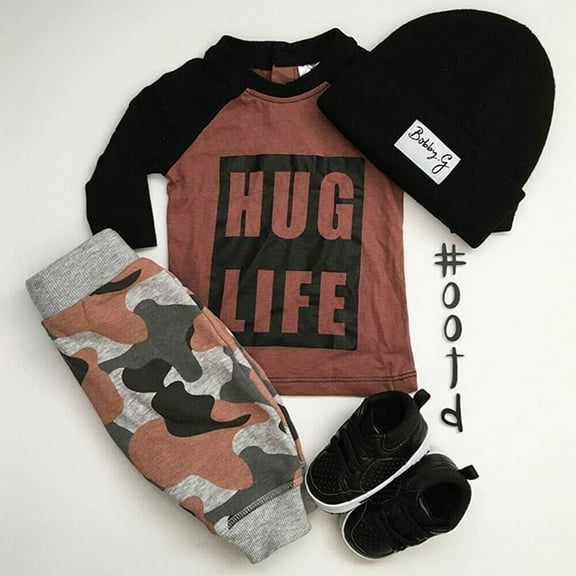 Newborn Toddler Baby Boy Autumn Clothes Tops T-shirt Camo Pants Outfit Tracksuit