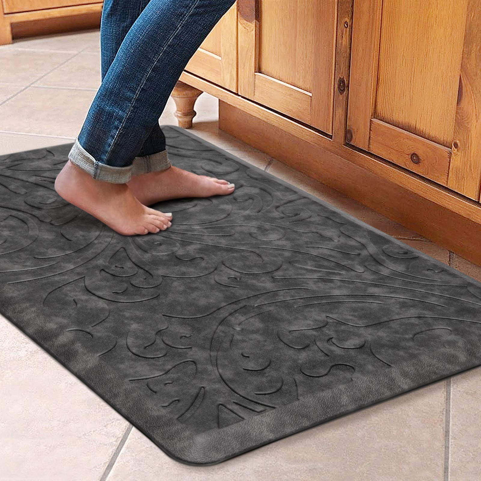  Homergy Anti Fatigue Kitchen Mats for Floor 1 PCS, Memory Foam  Cushioned Rugs, Comfort Standing Desk Mats for Office, Home, Laundry Room,  Waterproof & Ergonomic, 17.3×30.3, Fabric Black: Home & Kitchen