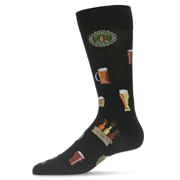 MeMoi Men's Cheers to Craft Beer Bamboo Blend Novelty Crew Sock - Mens - Male, 10-13, Black