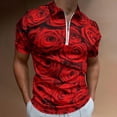 thumbnail image 2 of Valentine's Day Rose Flower Men Zipper T-shirt Summer Casual Short Sleeve T-shirt Top, 2 of 7
