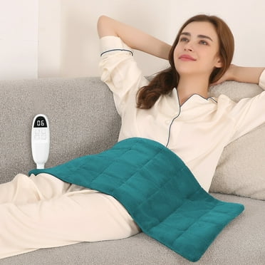 MaxKare Weighted Heating Pad for Back Stress & Cramps Relief, 6 Heating Levels & 3 Time Settings 12"×24" - Light Blue