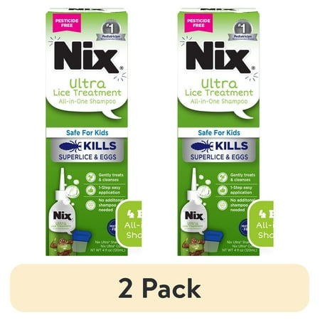 (2 pack) Nix Ultra Superlice Treatment, All-in-One Shampoo, 4 fl oz & Lice Removal Comb