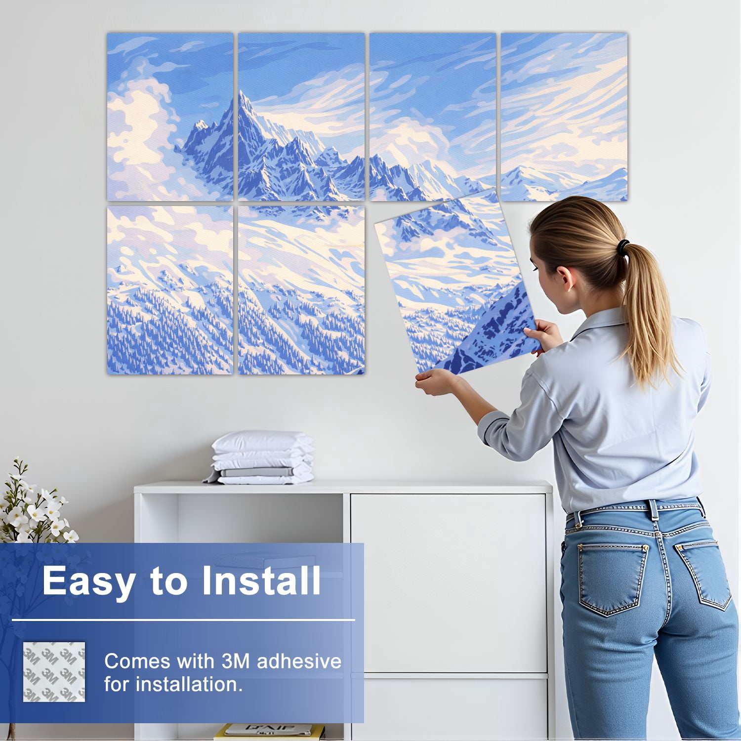 8 Pack Art Acoustic Panels Sound Absorbing Mountains Chamonix Decorative Soundproof Wall Panels Self Adhesive for Nursery Game Room Bedroom 48"x32"