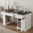 thumbnail image 3 of Office Desks 55" Modern Fluted Office Desk with Storage Cabinet & Drawers, Computer Writing Desk with Power Outlet, Pegboard and Keyboard Tray for Study, Living Room, Home Office, White,Home Office, 3 of 18