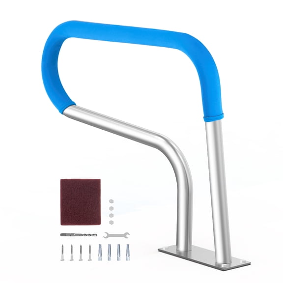 KFFKFF Swimming Pool Handrail, 32 x 23 inch Pool Safety Bar, Durable Stainless Steel with Base Plate for Indoor/Outdoor Pools, Deck Safety Railing for Pools, Corrosion-Resistant Grab Bar