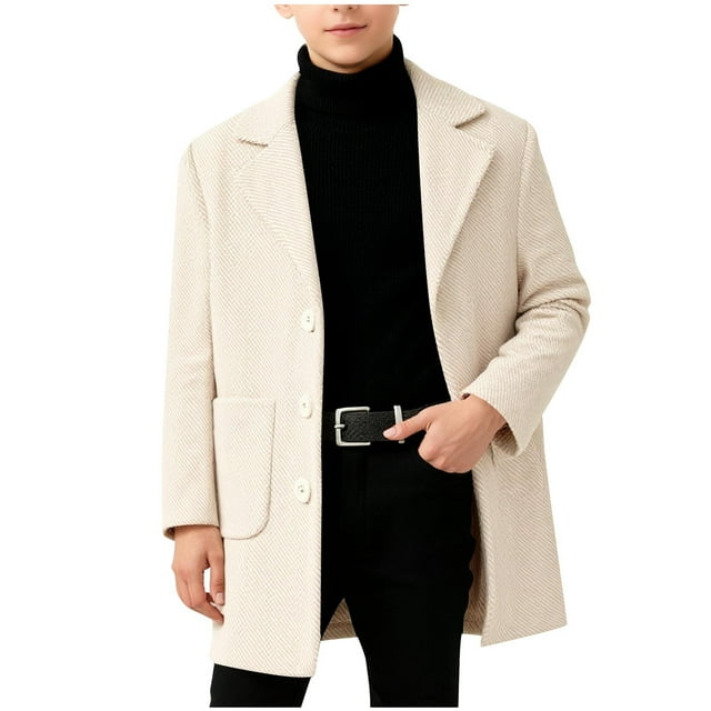 Lovzfmll Boys' Wool Blend Overcoat, Mid-Length Fall & Winter Jacket, Solid Color Windproof & Warm Coat for Toddler, 1-2 Years