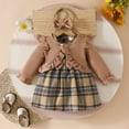 thumbnail image 4 of ATOGUTA Kids Girl Clothes Long-sleeve Cardigan and Sleeveless Plaid Dress with Headband Size 6M-3T, Brown, 4 of 6