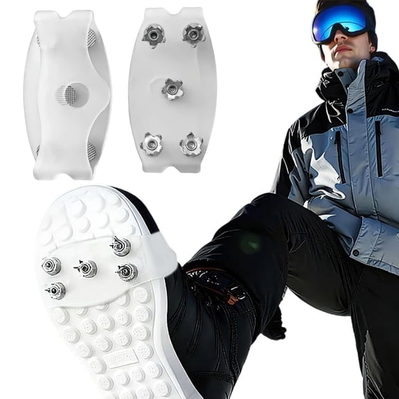 Ice Cleats for Boots Shoes,Snow Grips Cleats for Ice and Snow,5-Tooth Ice Cleats,Translucent Anti-Slip Traction Cleats, Easy Step-in Design, Winter Outdoor Anti-Skid Shoe Covers Crampon(Clear)