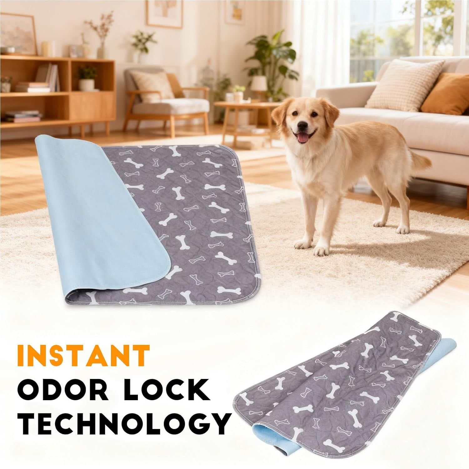 JJEAN-Puppy Pads with Pheromones, Washable Puppy Pee Pads for Dogs Reusable Puppy Pads for Dogs and Cats - Leak & Odor Proof, Non-Slip Base Training Pads for Home & Travel(with Pet Hair Removal Glove