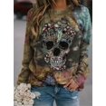thumbnail image 2 of Plus Size Halloween Sudadera, Sudadera De Manga Larga Con Cuello Redondo Y Estampado De Calavera Para Mujer Con Ligero Estiramiento, 2 of 4