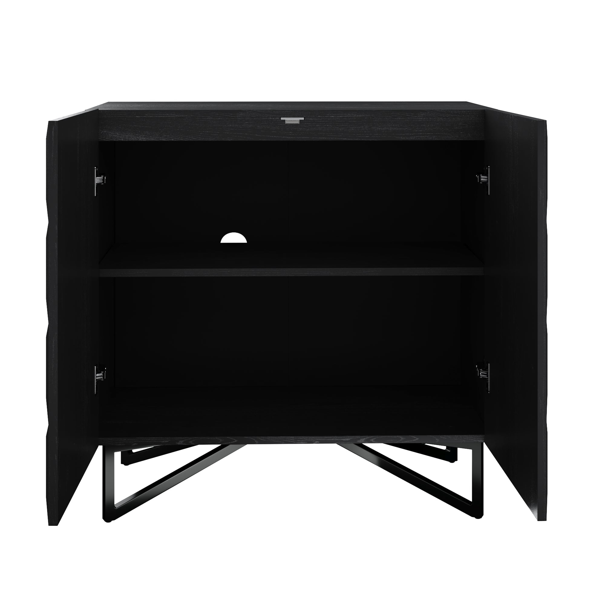 Nathan James Wolfie Wooden Contemporary Entryway Cabinet, Living Room Storage Cabinet or Dining Room Buffet with Sculpted Doors and Metal Legs, Black Oak