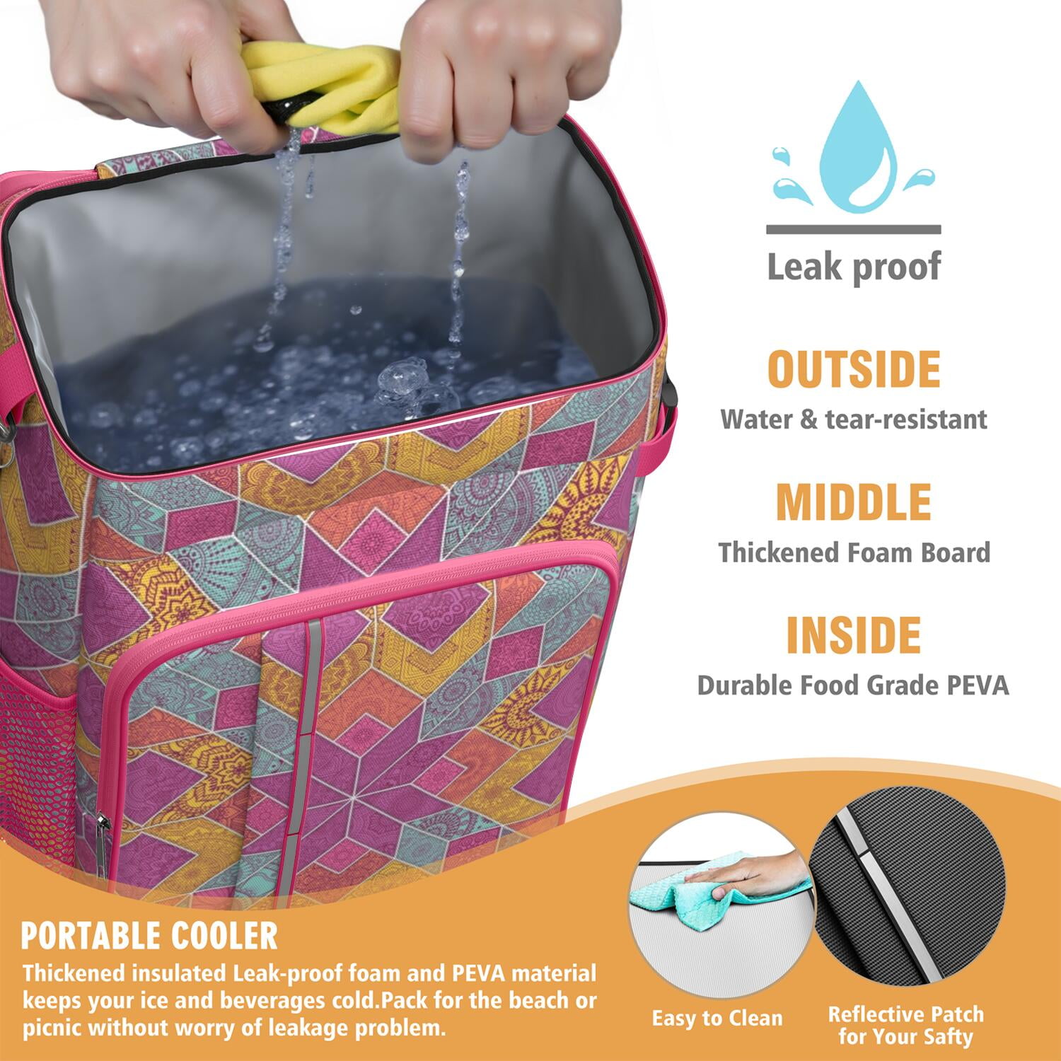 Travel Cooler Bag - Boho Bohemia Flower Camping Beer Cooler Backpack with Bottle Opener- Waterproof Insulated Picnic Backpacks - Cooler Bag for Beach
