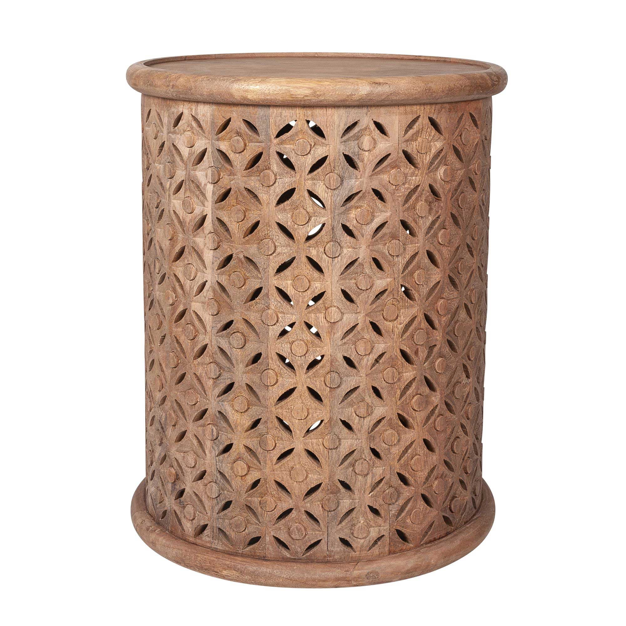 Gerlind Round Wood Drum Side Table by East at Main Natural Solid