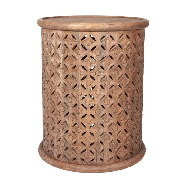 Gerlind Round Wood Drum Side Table by East at Main Natural Solid Mango Wood Drum Accent Table