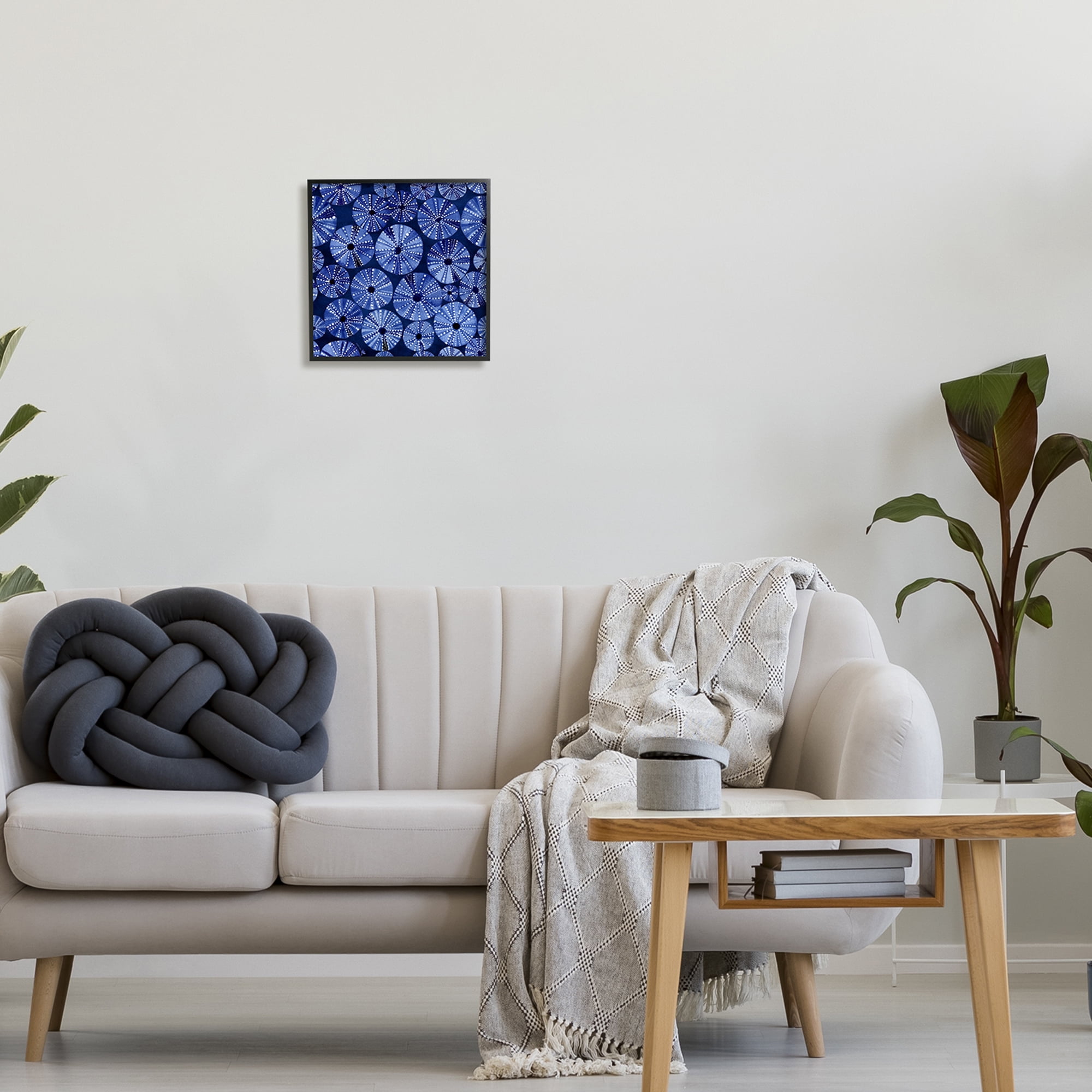 Stupell Industries Abstract Blue Sea Urchin Pattern Abstract Painting Black Framed Art Print Wall Art