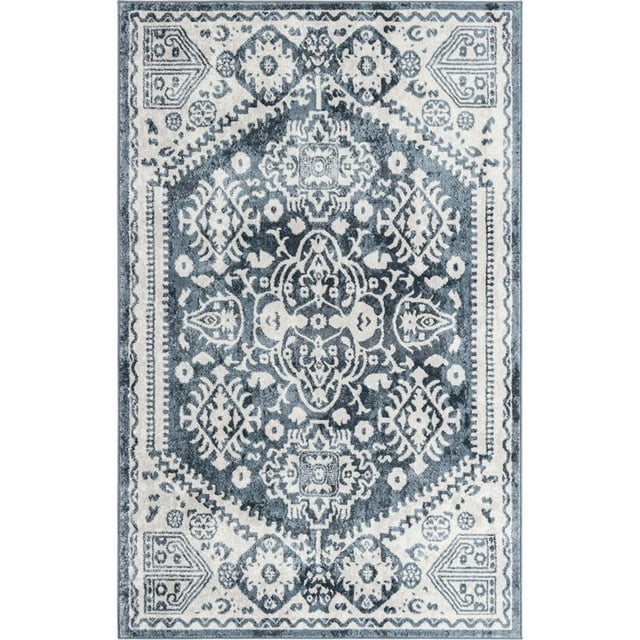 Unique Loom Oxford Medallion Intricate Design Rug 5' x 8' Rectangle Blue/Ivory