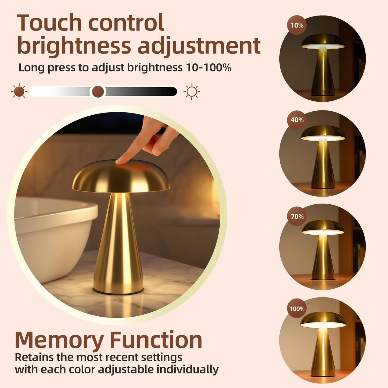 Portable LED Desk Lamp, Rechargeable Battery, 3-Color Touch Control, Cordless Table Lamp with Stepless Dimming, Modern Bedside Lamp for Bedroom, Living Room, and Dining Room