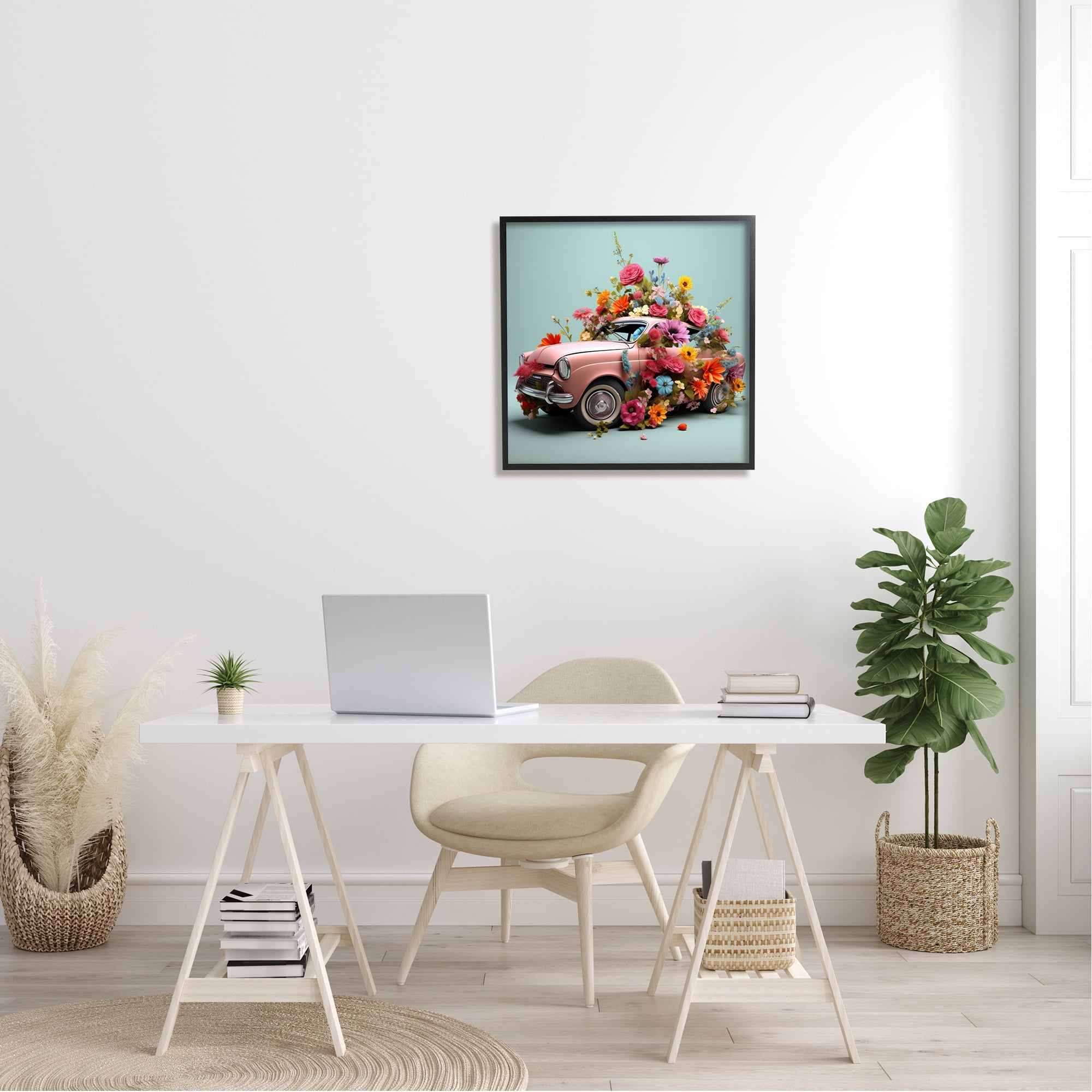 Stupell Industries Avant Garde Car Bouquet Transportation Painting Black Framed Art Print Wall Art, 24 x 24