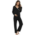 thumbnail image 2 of WBQ Women's Maternity Nursing Pajama Set Long Sleeve Breastfeeding Top Tee Shirt & Pants Pregnancy Pjs Set, 2 of 7