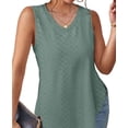 thumbnail image 4 of Women Summer Tank Top Eyelet Embroidery 2025 Vacation Sleeveless V Neck Loose Fit Shirt Casual Clothes Green L, 4 of 6
