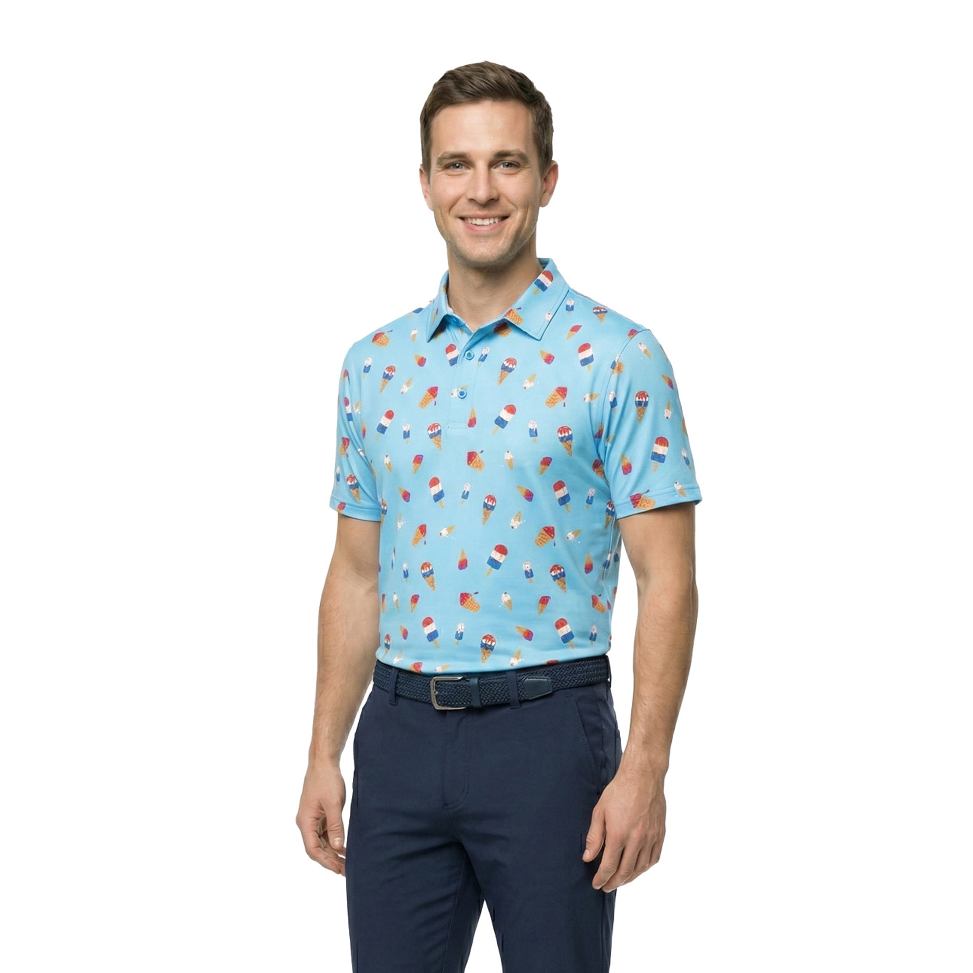 Birdie Bound Men's and Big & Tall Men's Ice Cream Drip Print Polo Shirt, Sizes XS-4XLT