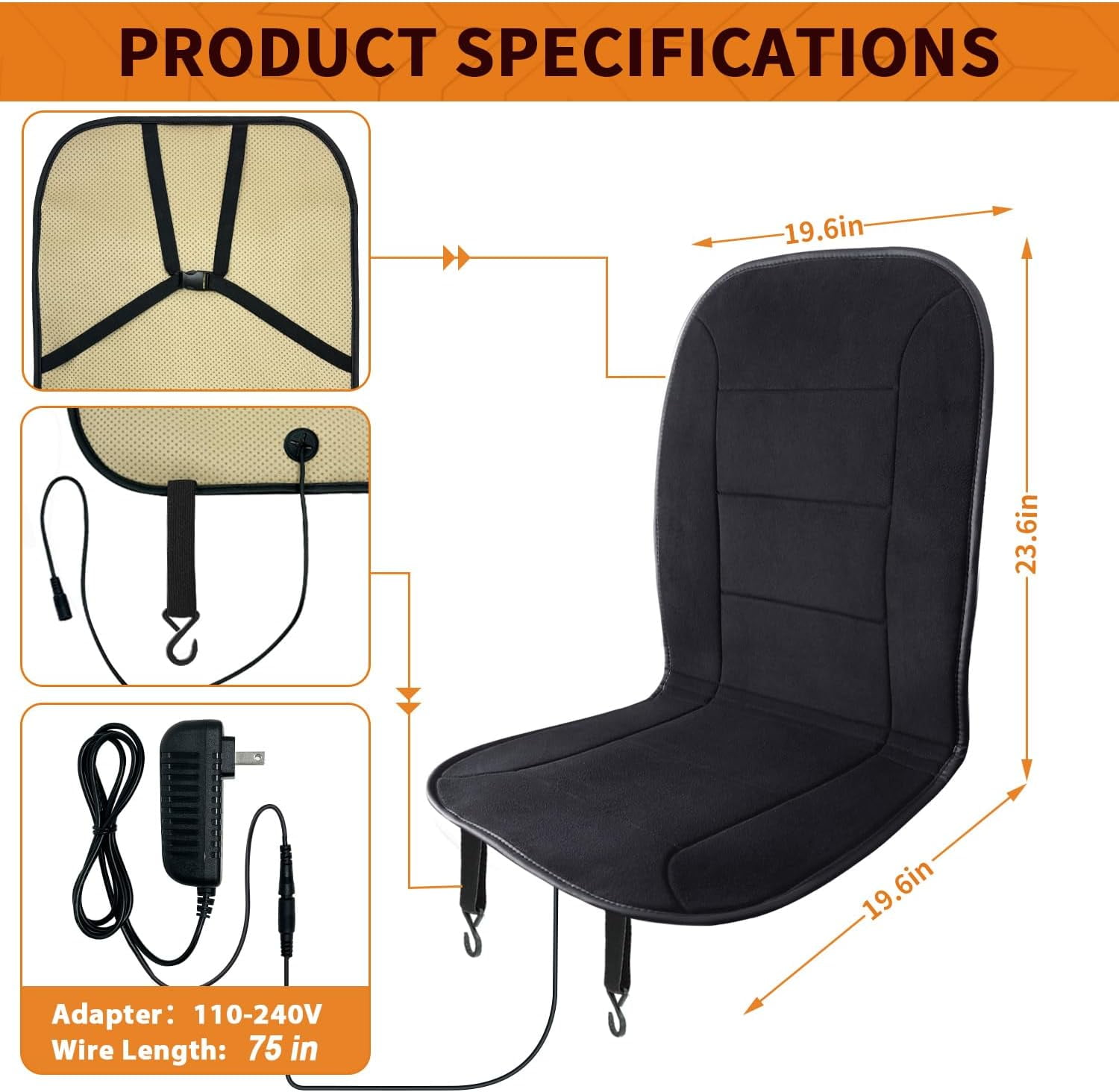 Heated Seat Cushion for Office Chair - Heating Pad for Back, Lumbar, Hip, Thigh with 7 Temperatures Levels - Warm Gift for Winter
